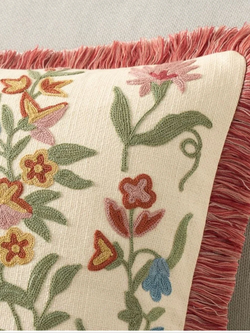 PB Bluebell Embroidered Floral Fringe Pillow Cover